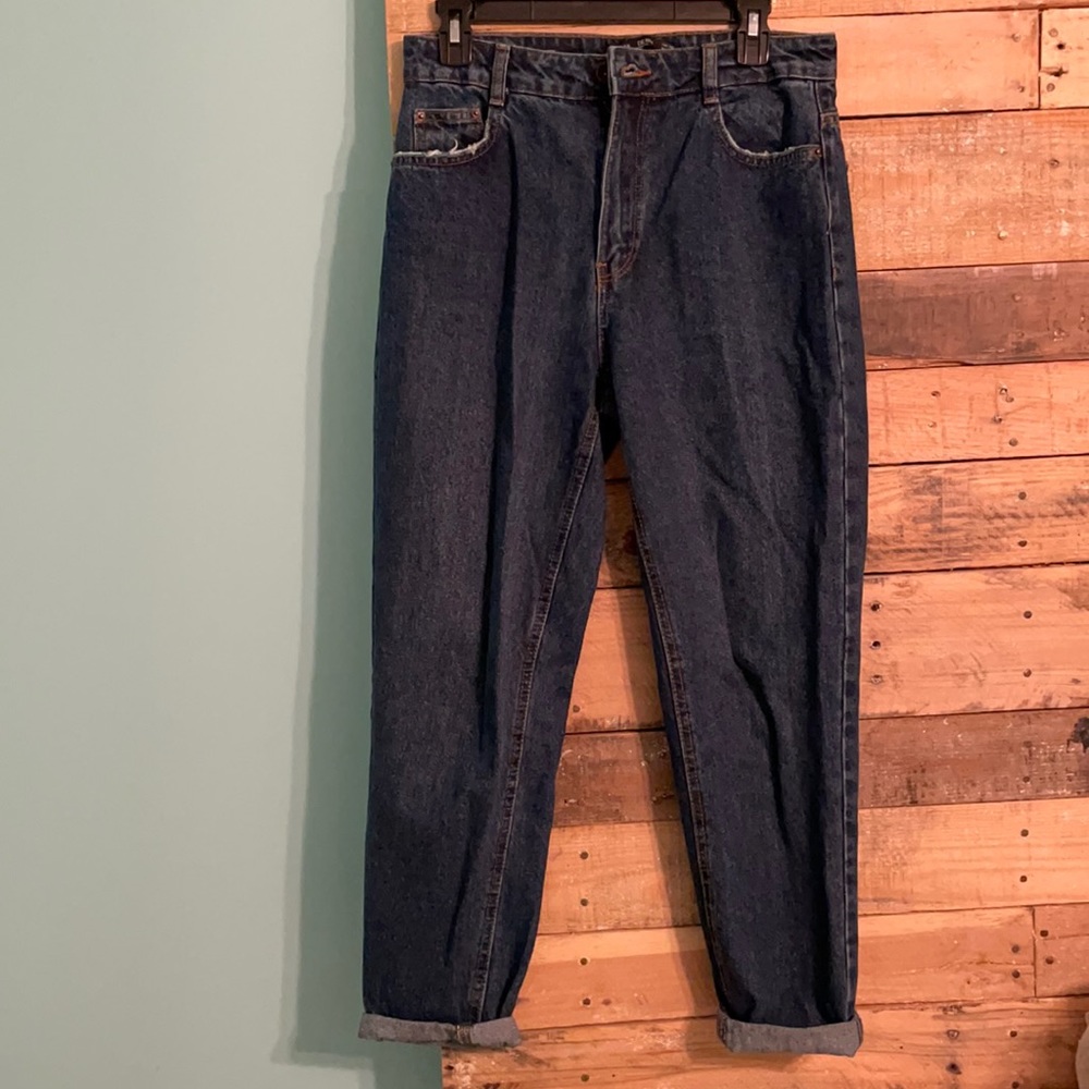 Bershka “mom” jeans. Dark blue denim. Size 6.